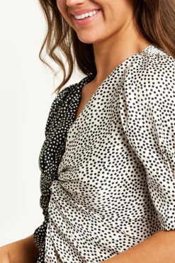 Midi Dresses^Liquorish Mono Polka Dot Print Knot Front Midi Dress Multicolour