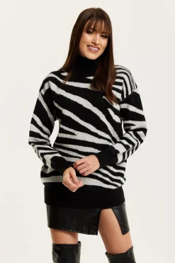 Jumpers^Liquorish Mono Zebra High Neck Jumper Multicolor
