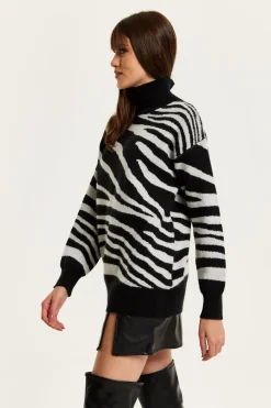 Jumpers^Liquorish Mono Zebra High Neck Jumper Multicolor