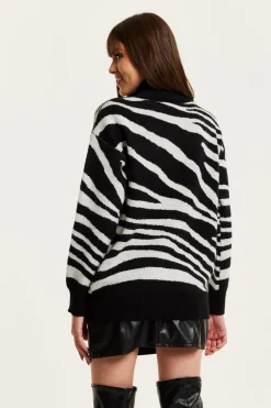 Jumpers^Liquorish Mono Zebra High Neck Jumper Multicolor