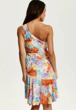 Mini Dresses^Liquorish Multicolour Floral Print One Shoulder Mini Dress Multicolor