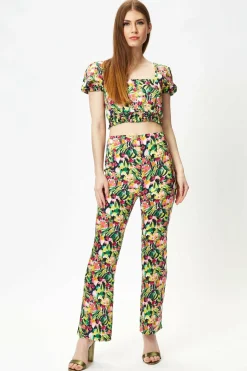 Crop Tops^Liquorish Multicolour Floral Crop Top With Elasticated Waist Multicolor
