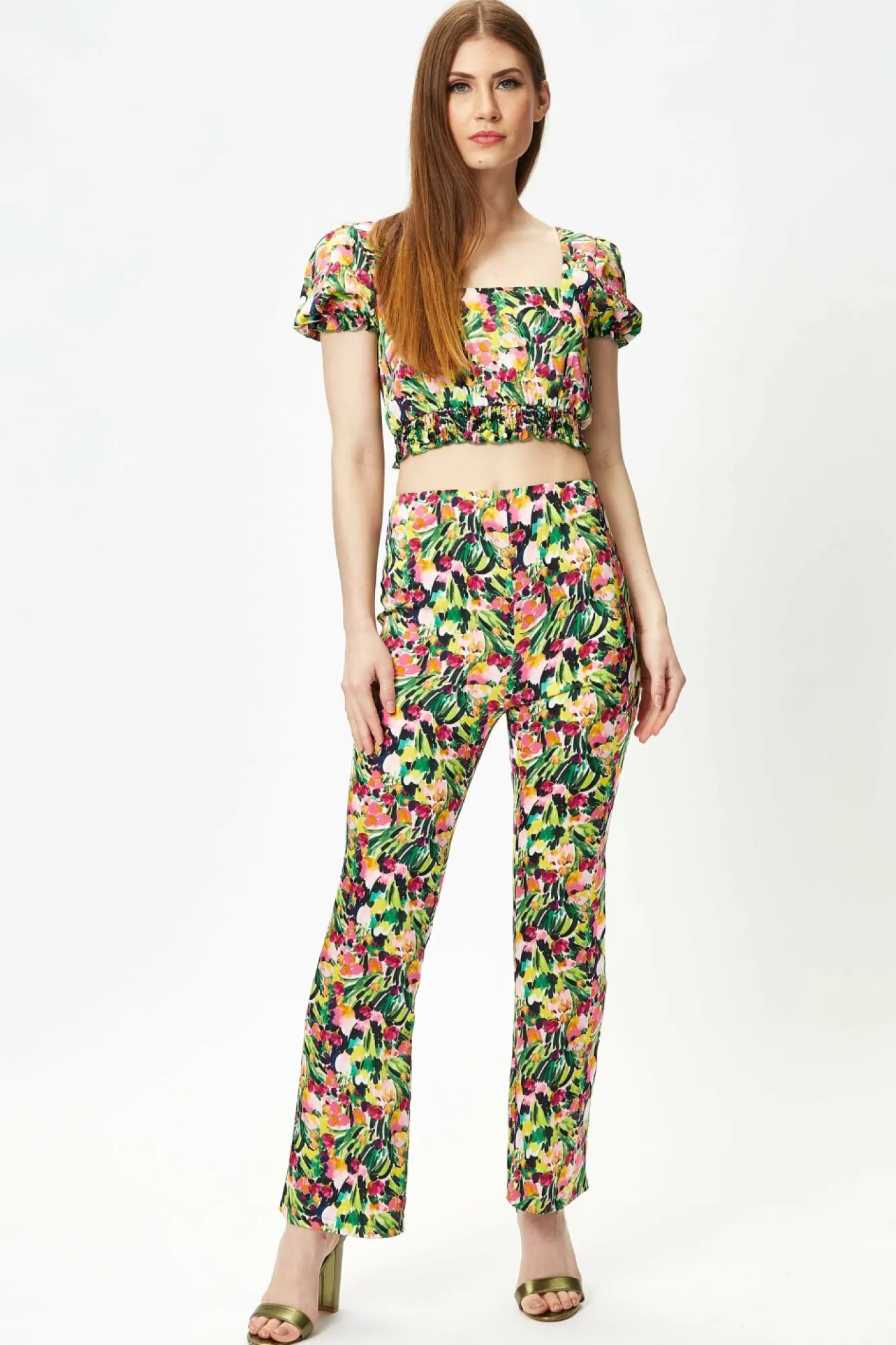 Crop Tops^Liquorish Multicolour Floral Crop Top With Elasticated Waist Multicolor