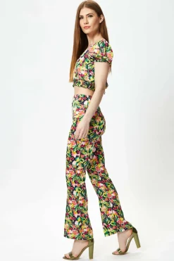 Crop Tops^Liquorish Multicolour Floral Crop Top With Elasticated Waist Multicolor