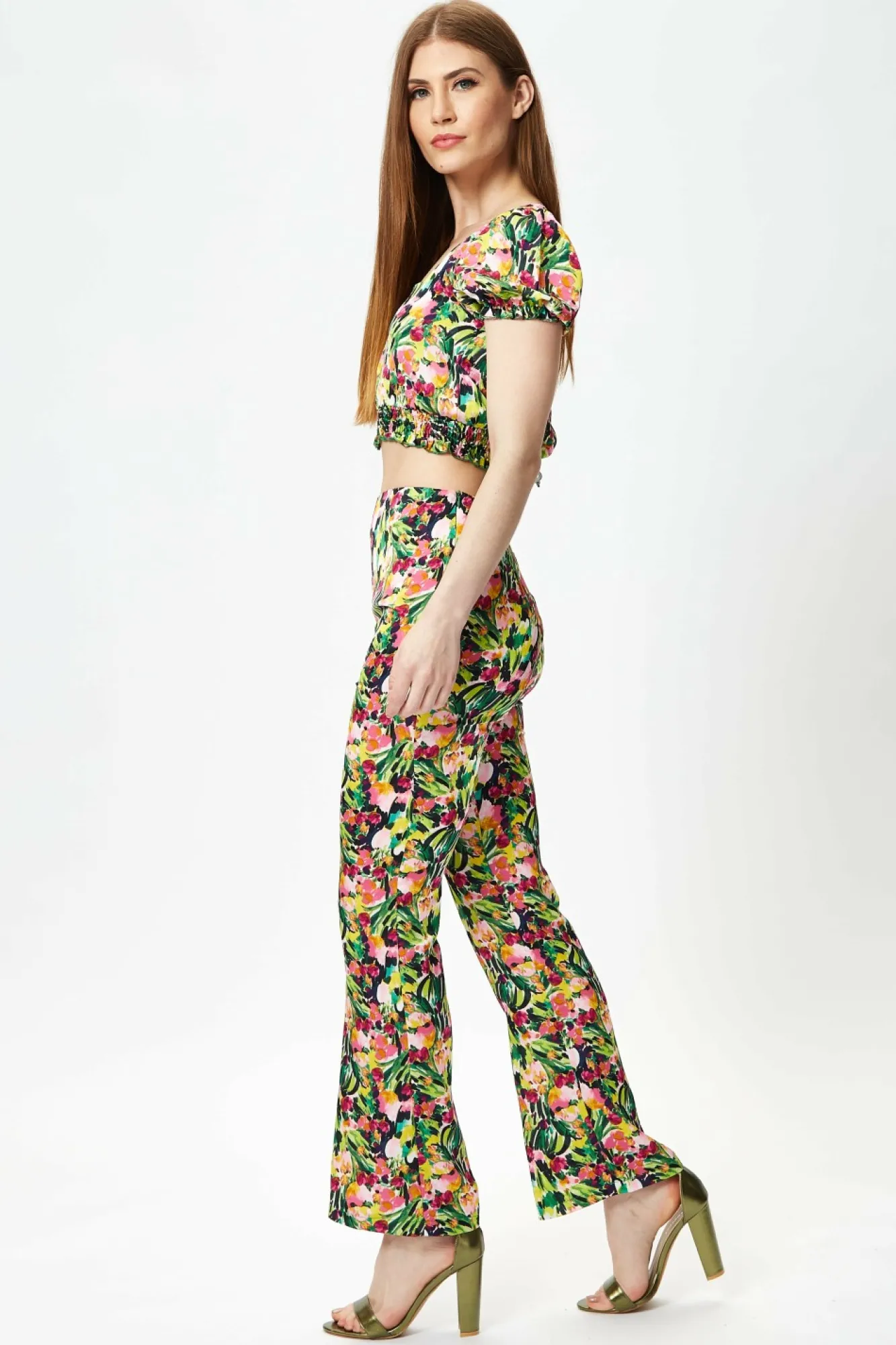 Crop Tops^Liquorish Multicolour Floral Crop Top With Elasticated Waist Multicolor