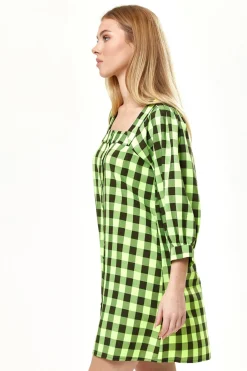 Mini Dresses^Liquorish Neon Gingham Puff Sleeve Dress Green