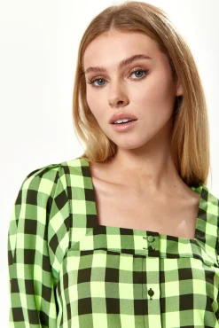 Mini Dresses^Liquorish Neon Gingham Puff Sleeve Dress Green