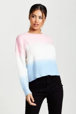 Jumpers^Liquorish Ombre Pattern Jumper In Pink, White And Blue Multicolour