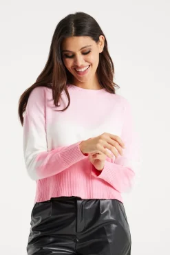 Jumpers^Liquorish Ombre Pattern Jumper In And White Pink