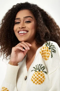 Cardigans^Liquorish Pineapple Pattern Cardigan White