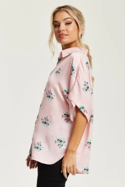 Short Sleeve Tops^Liquorish Pink And Lilac Floral Print Shirt Multicolour