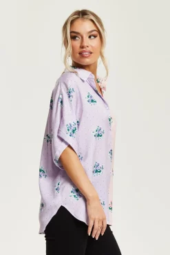 Short Sleeve Tops^Liquorish Pink And Lilac Floral Print Shirt Multicolour