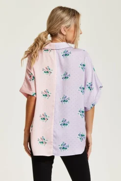 Short Sleeve Tops^Liquorish Pink And Lilac Floral Print Shirt Multicolour