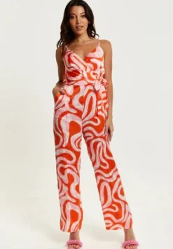 Jumpsuits^Liquorish Pink And Red Abstract Print Jumpsuit Multicolor
