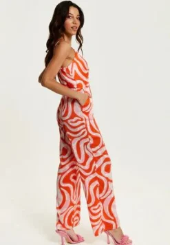 Jumpsuits^Liquorish Pink And Red Abstract Print Jumpsuit Multicolor
