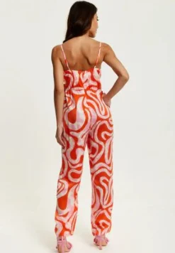 Jumpsuits^Liquorish Pink And Red Abstract Print Jumpsuit Multicolor