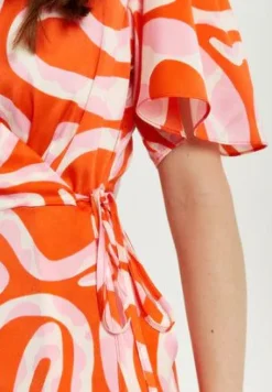 Jumpsuits^Liquorish Pink And Red Abstract Print Jumpsuit With Short Sleeves Multicolor