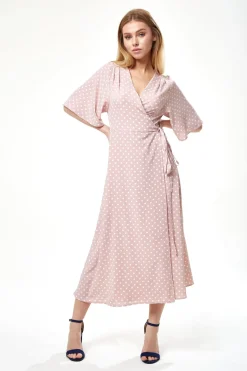 Midi Dresses^Liquorish Polka Dot Midi Wrap Dress In Light Pink Lightpink