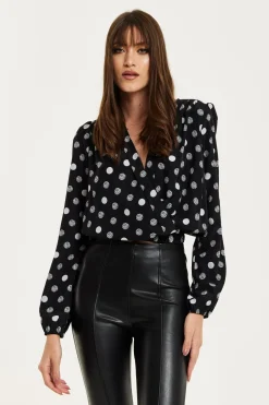 Blouses^Liquorish Polka Dot Print Wrap Top In Black