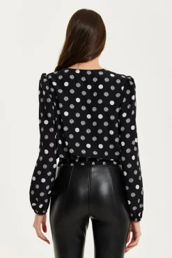 Blouses^Liquorish Polka Dot Print Wrap Top In Black