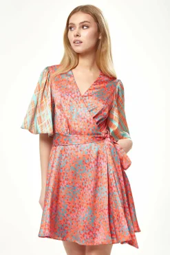 Mini Dresses^Liquorish Printed Mini Wrap Dress With Kimono Sleeve Orange