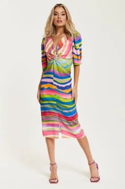 Midi Dresses^Liquorish Rainbow Knot Front Midi Dress Multicolour
