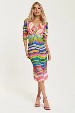 Midi Dresses^Liquorish Rainbow Knot Front Midi Dress Multicolour