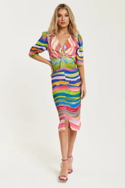 Midi Dresses^Liquorish Rainbow Knot Front Midi Dress Multicolour