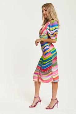Midi Dresses^Liquorish Rainbow Knot Front Midi Dress Multicolour