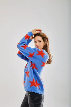Jumpers^Liquorish Red Star Jumper In Blue