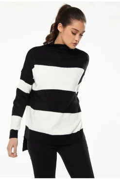 Jumpers^Liquorish Roll Neck Jumper In Black & White Blackwhite