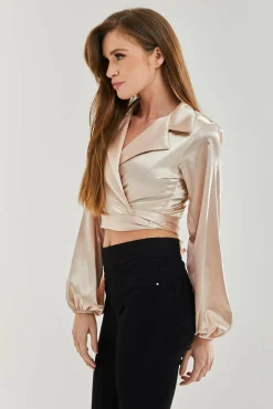 Blouses^Liquorish Satin Wrap Top In Cream