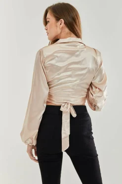 Blouses^Liquorish Satin Wrap Top In Cream