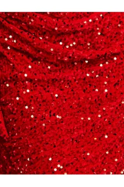 Mini Dresses^Liquorish Sequin Velvet One Shoulder Mini Dress Red