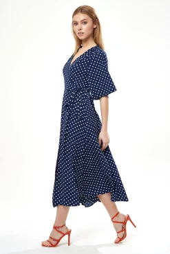 Midi Dresses^Liquorish Small Polka Dot Midi Wrap Dress Navy