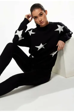 Jumpers^Liquorish Star Pattern Jumper In Black & White Blackwhite