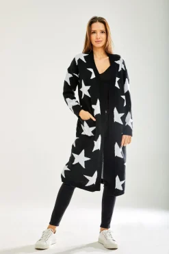 Cardigans^Liquorish Star Pattern Long Cardigan In Black