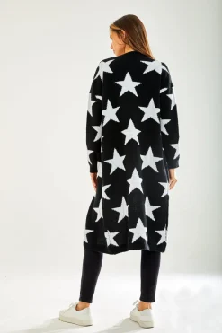 Cardigans^Liquorish Star Pattern Long Cardigan In Black