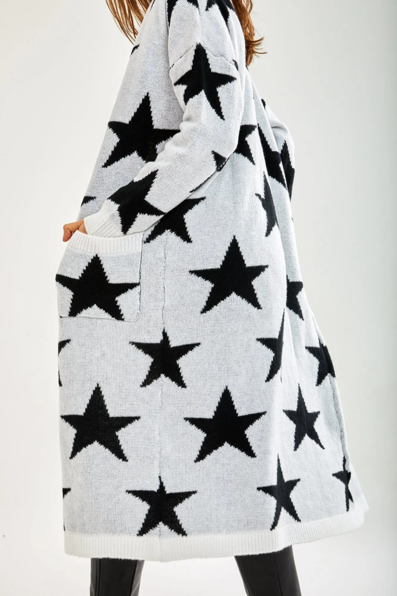 Cardigans^Liquorish Star Pattern Long Cardigan In White
