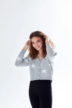Cardigans^Liquorish Star Pattern V-Neck Button Down Cardigan Grey