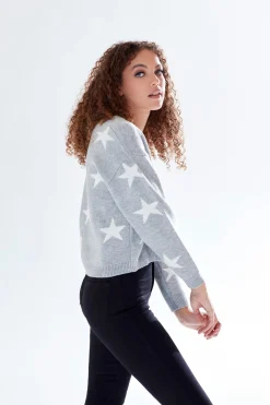 Cardigans^Liquorish Star Pattern V-Neck Button Down Cardigan Grey