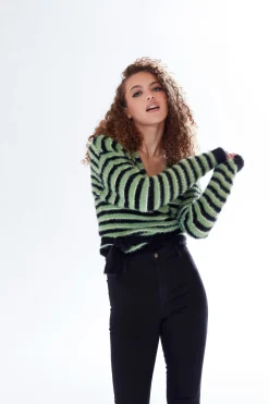 Cardigans^Liquorish Striped Wrap-Around Cardigan In Black Green