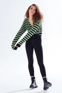 Cardigans^Liquorish Striped Wrap-Around Cardigan In Black Green