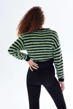 Cardigans^Liquorish Striped Wrap-Around Cardigan In Black Green