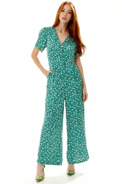 Jumpsuits^Liquorish Stroke Print Jumpsuit In Green