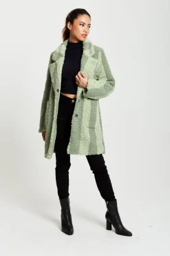 Outerwear^Liquorish Teddy Coat In Stripe Green