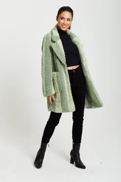 Outerwear^Liquorish Teddy Coat In Stripe Green