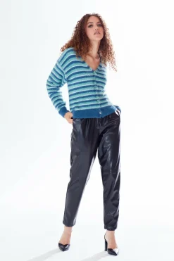 Jumpers^Liquorish Texture Stripe Cardigan Blue Turquoise White Tones Multicolor
