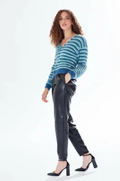 Jumpers^Liquorish Texture Stripe Cardigan Blue Turquoise White Tones Multicolor