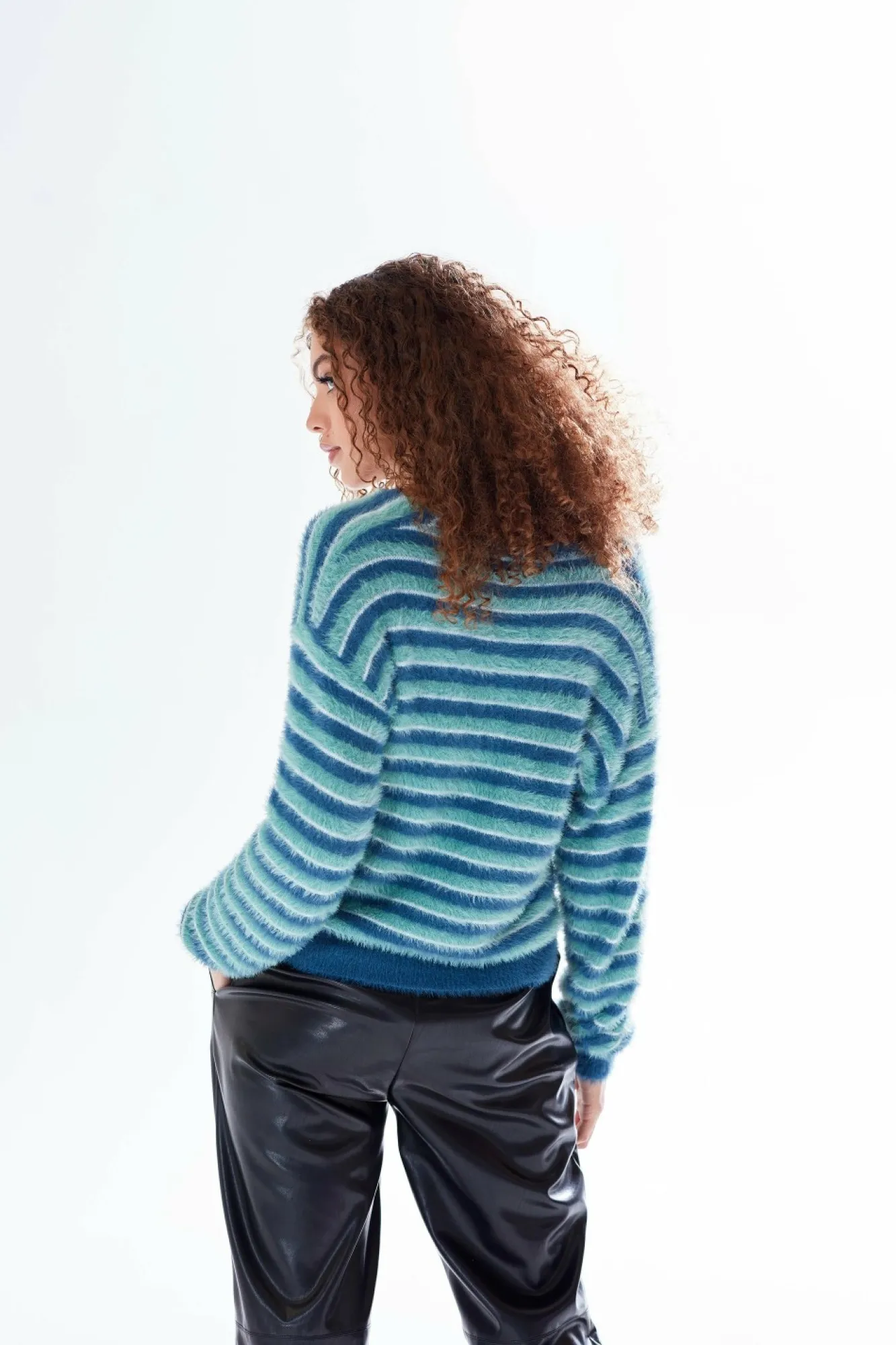 Jumpers^Liquorish Texture Stripe Cardigan Blue Turquoise White Tones Multicolor